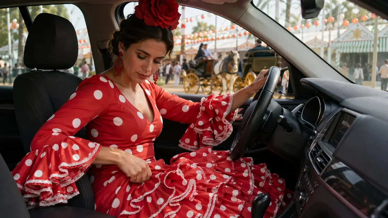 Una flamenca conduciendo