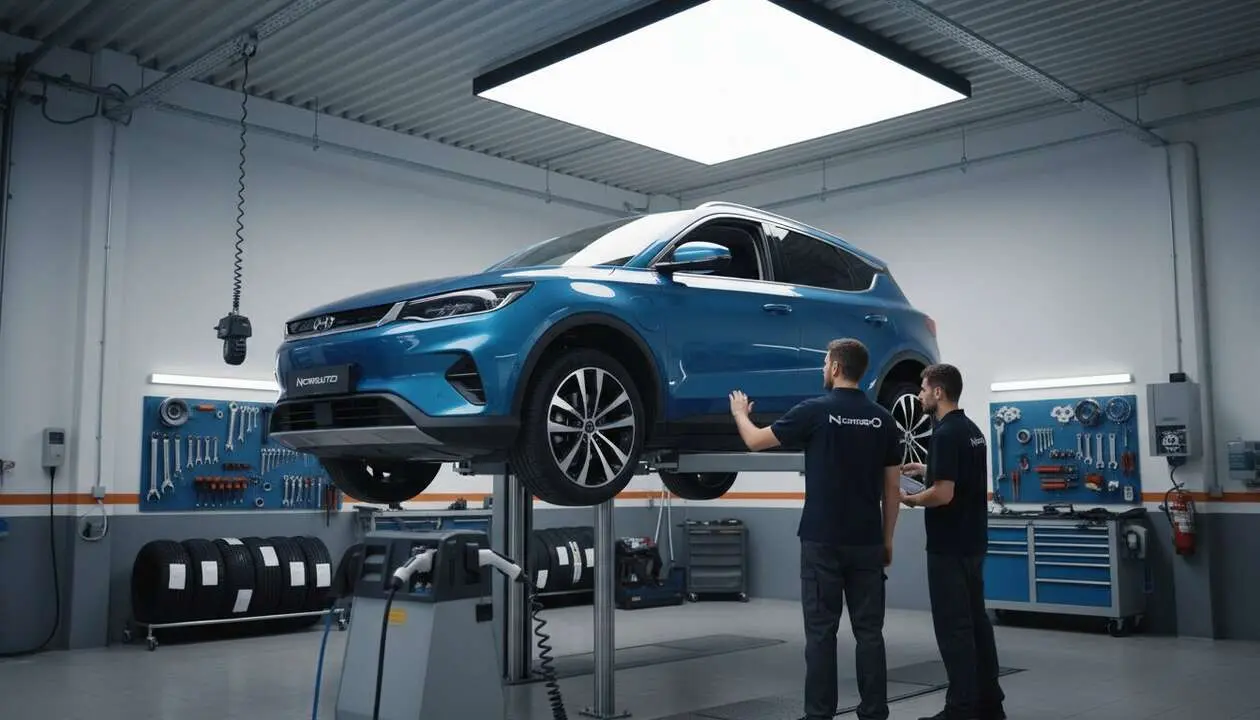  Norauto y BYD Atto 3 trabajando juntos para ofrecer mantenimiento el&eacute;ctrico innovador y eficiente &mdash; Imagen generada por IA 