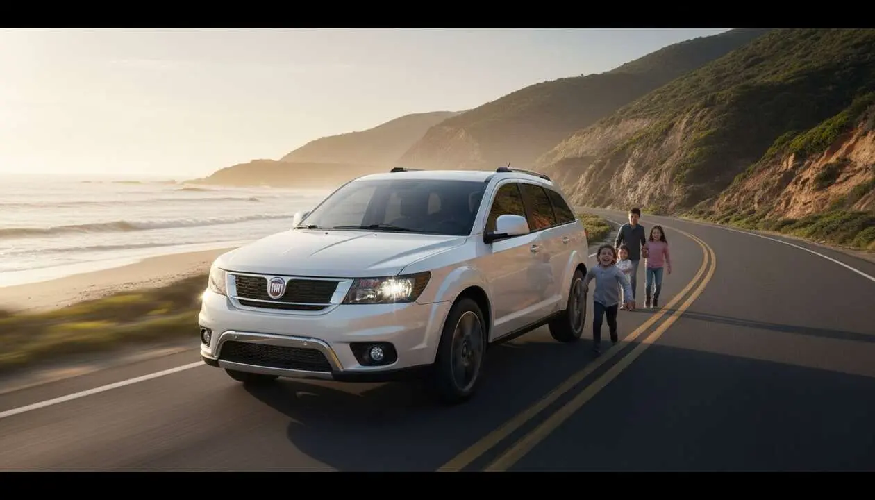  Fiat Freemont 2025 en carretera mostrando su dise&ntilde;o moderno y espacio ideal para la familia en SUV familiar l&iacute;der &mdash; Imagen generada por IA 