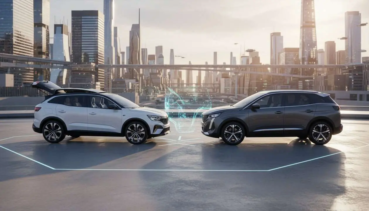  Comparativa Renault Austral y Peugeot 3008 destacando espacio interior y tecnolog&iacute;a avanzada en SUV compactos &mdash; Imagen generada por IA 