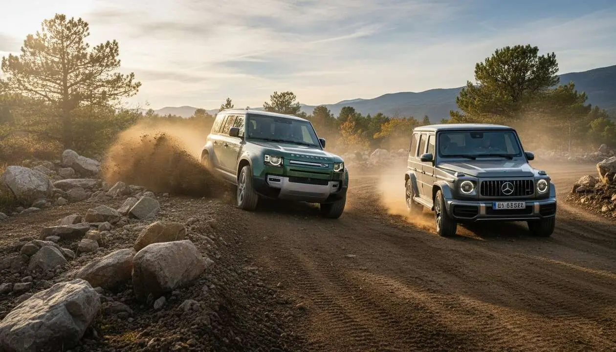  Land Rover Defender OCTA y Mercedes AMG G63 enfrentados en un &eacute;pico duelo todoterreno para descubrir qui&eacute;n es el mejor 4x4 &mdash; Imagen generada por IA 