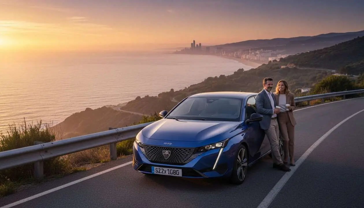  Nuevo Peugeot 308 2026 en carretera mostrando su dise&ntilde;o moderno y caracter&iacute;sticas innovadoras del compacto familiar &mdash; Imagen generada por IA 