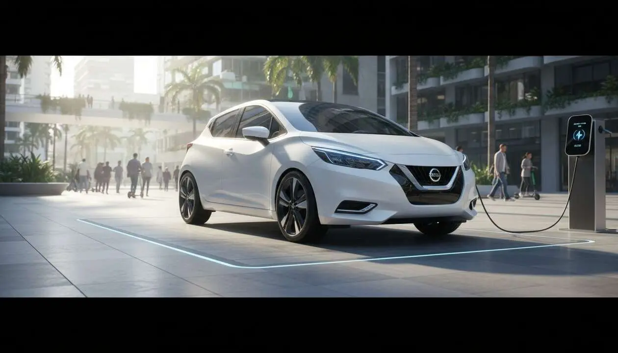  Nissan Micra 2026 el&eacute;ctrico urbano destacando dise&ntilde;o innovador y tecnolog&iacute;a avanzada para movilidad sostenible &mdash; Imagen generada por IA 