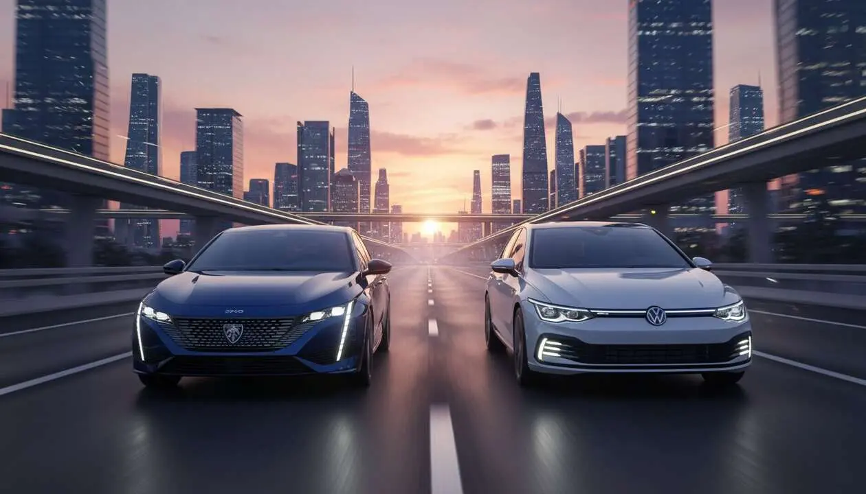  Peugeot 308 frente a Volkswagen Golf h&iacute;brido 2026 comparativa de rendimiento y tecnolog&iacute;a h&iacute;brida &mdash; Imagen generada por IA 