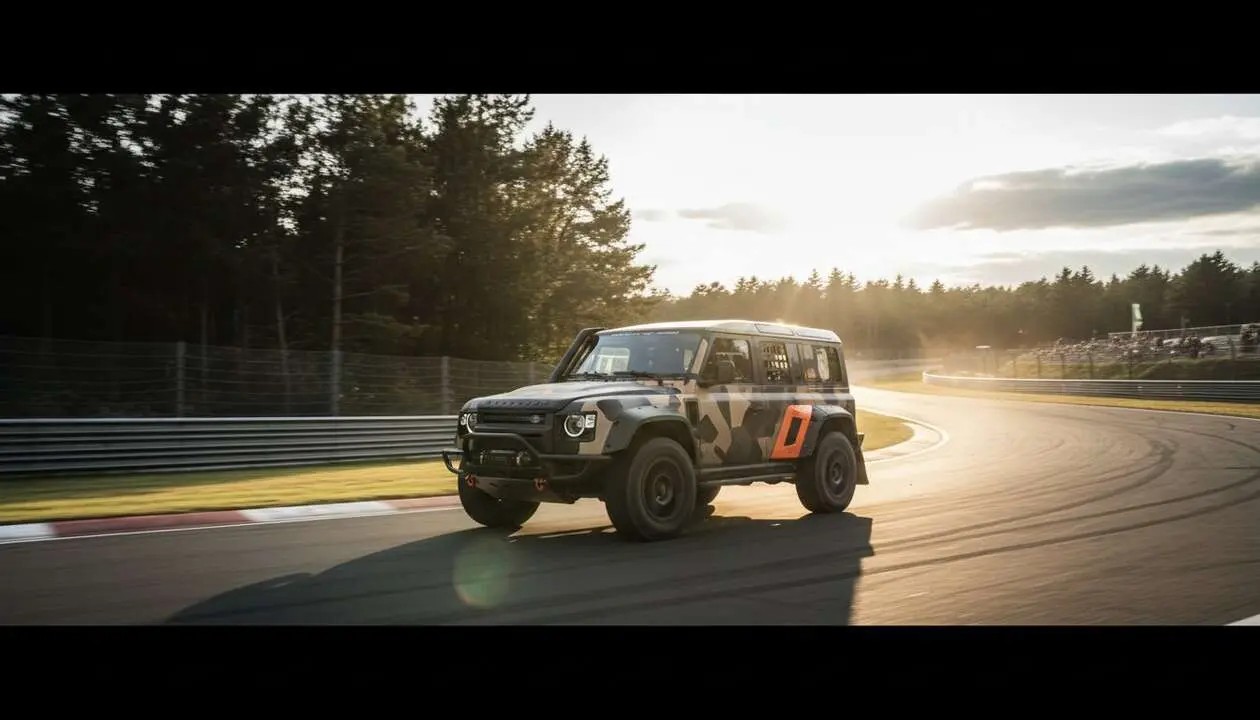  Land Rover Defender edici&oacute;n Dakar 2026 en N&uuml;rburgring mostrando su dise&ntilde;o extremo y capacidades todoterreno &mdash; Imagen generada por IA 