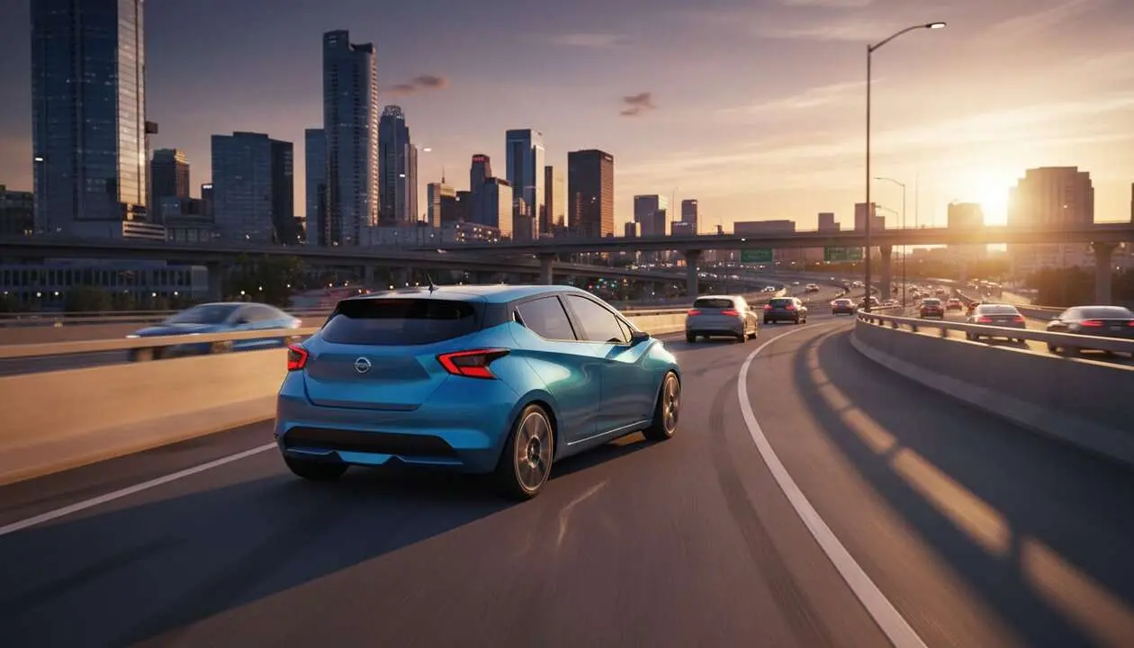  Nissan Micra 2026 en ciudad y autopista mostrando dise&ntilde;o moderno y tecnolog&iacute;a avanzada para conducir con seguridad &mdash; Imagen generada por IA 
