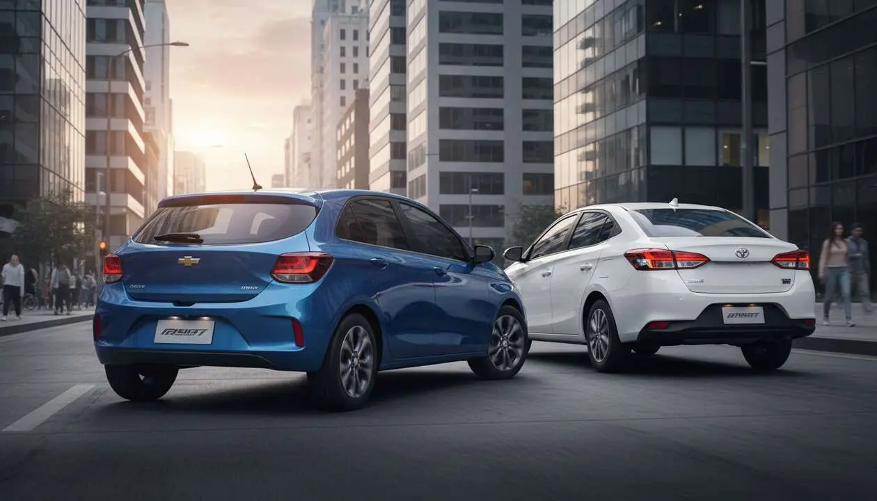 Nuevo Chevrolet Onix 2024 presentado con dise&ntilde;o moderno y tecnolog&iacute;a avanzada frente al Toyota Yaris &mdash; Imagen generada por IA 