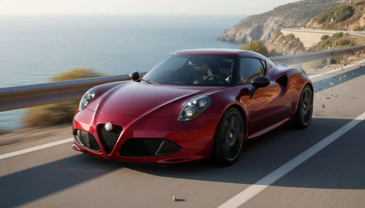 Alfa Romeo 4C 2026 en carretera mostrando su dise&ntilde;o ligero y potencia excepcional para los amantes del motor &mdash; Imagen generada por IA 