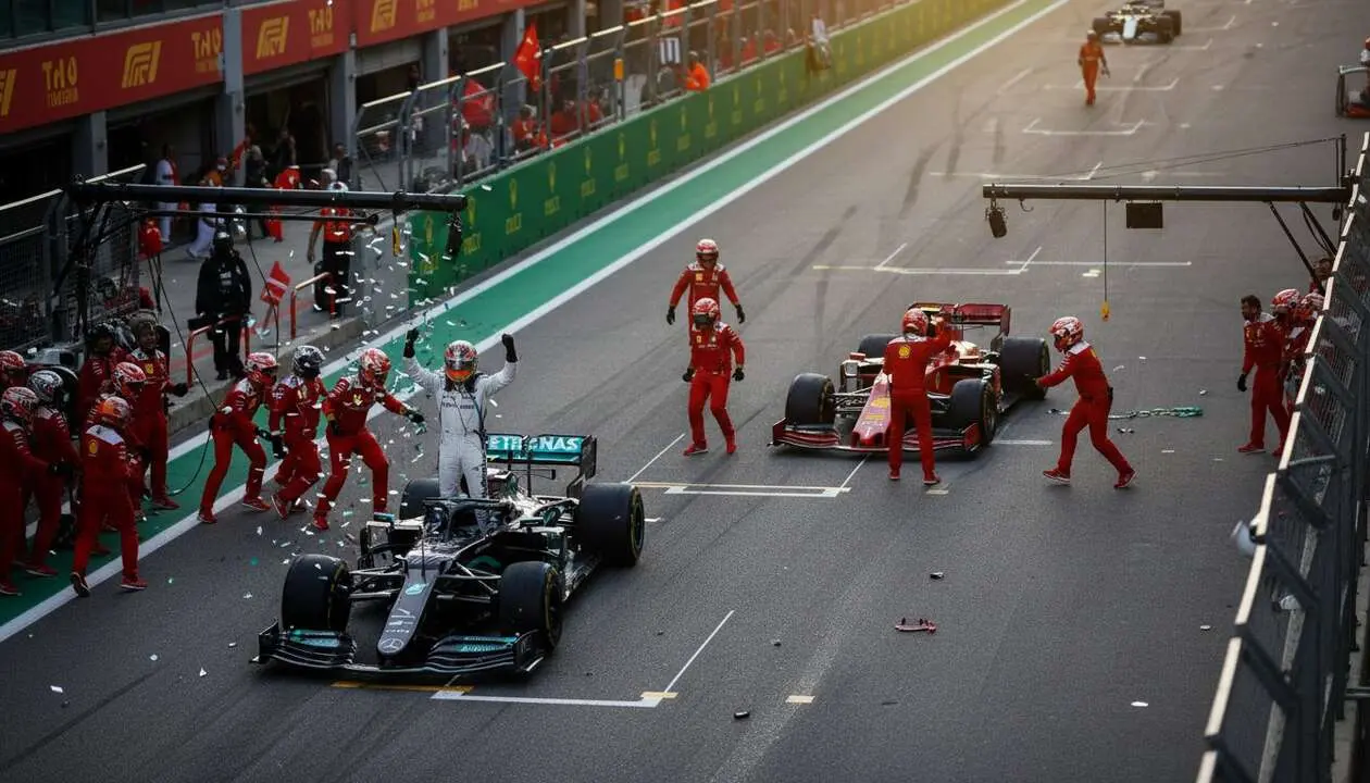  Lewis Hamilton gana la carrera en Montmel&oacute; mientras Ferrari enfrenta un drama y Antonelli sufre mala suerte &mdash; Imagen generada por IA 