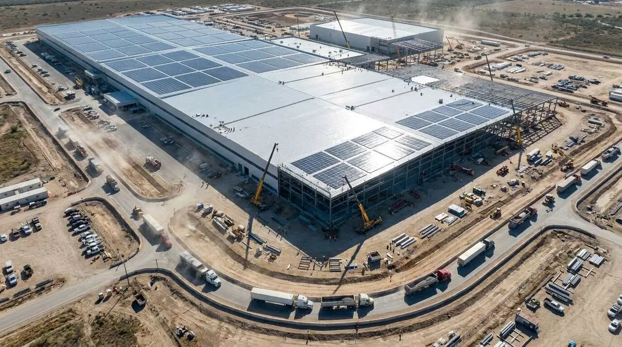  Vista panor&aacute;mica de la Gigaf&aacute;brica Tesla en Texas, un gigante industrial innovador en energ&iacute;a y automoci&oacute;n &mdash; Imagen generada por IA 