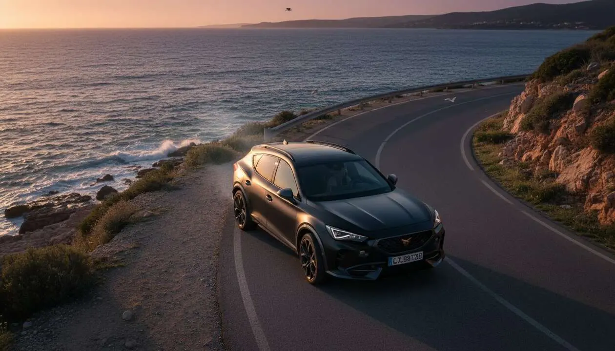  Cupra Formentor VZ5 edici&oacute;n limitada mostrando su dise&ntilde;o deportivo y potencia en un paisaje mediterr&aacute;neo espectacular &mdash; Imagen generada por IA 
