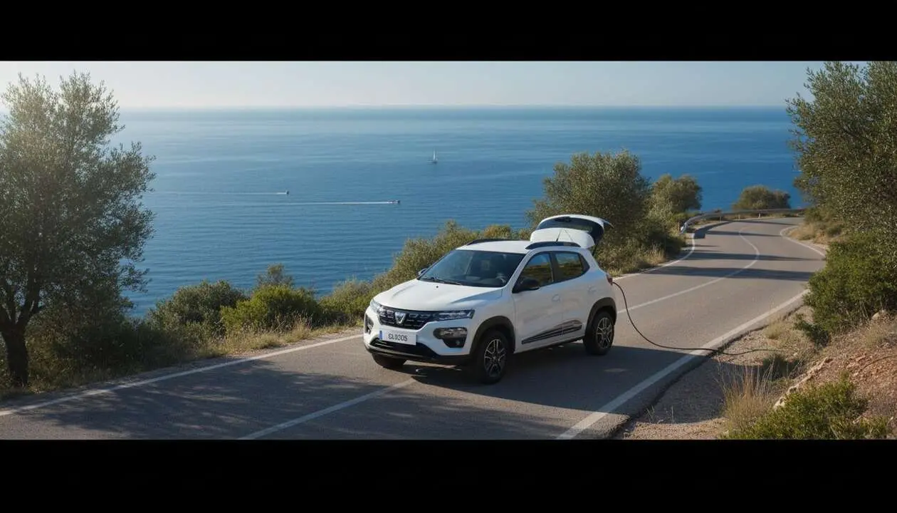  Dacia Spring coche el&eacute;ctrico econ&oacute;mico en color azul ideal para conducci&oacute;n urbana eficiente y sostenible &mdash; Imagen generada por IA 