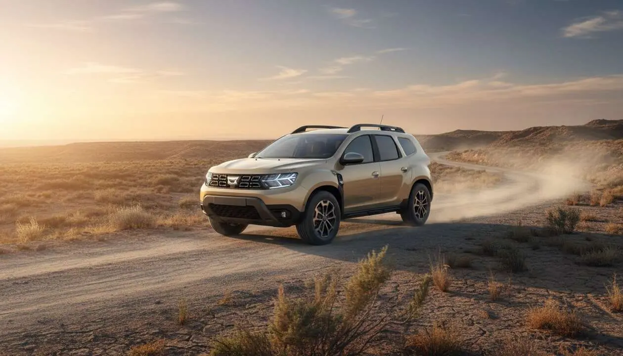  Nuevo Dacia Duster 2026 en carretera demostrando su dominio en el mercado de SUV baratos y accesibles &mdash; Imagen generada por IA 
