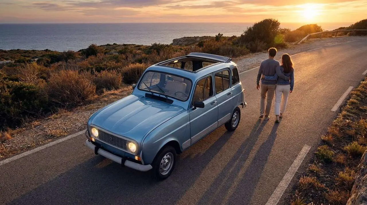  Renault 4 E-Tech Plein Sud en primer plano mostrando su dise&ntilde;o innovador y tecnolog&iacute;a avanzada por 1.800 euros m&aacute;s &mdash; Imagen generada por IA 