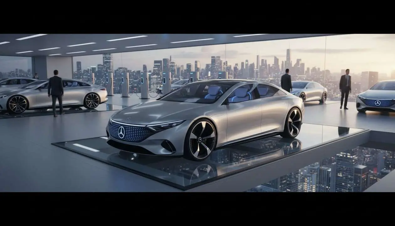  Mercedes-Benz el&eacute;ctrico en carretera mostrando la innovaci&oacute;n y futuro sostenible de la marca automotriz l&iacute;der mundial &mdash; Imagen generada por IA 