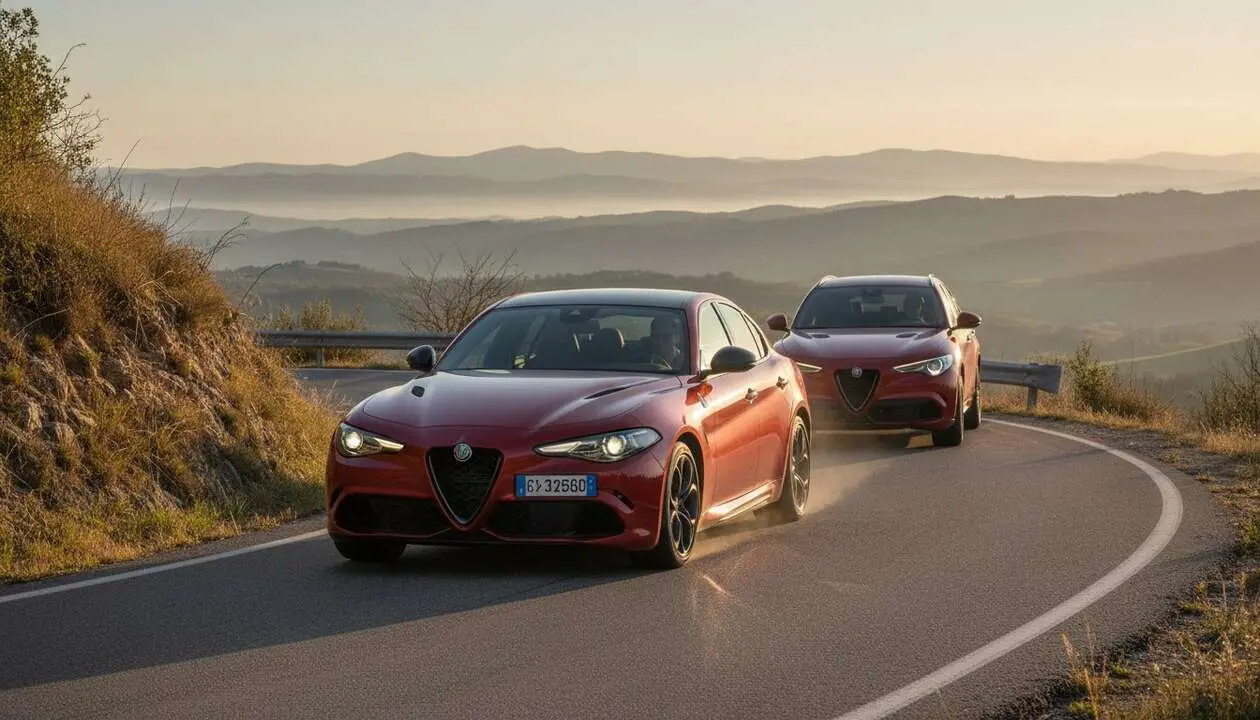  Alfa Romeo Giulia y Stelvio mostrando su alto rendimiento y dise&ntilde;o deportivo imbatible en carretera &mdash; Imagen generada por IA 