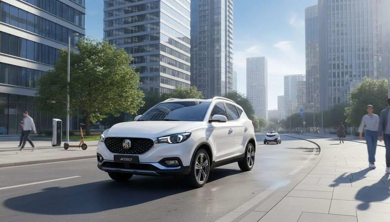  MG ZS EV en ciudad: el SUV el&eacute;ctrico MG que revoluciona la movilidad urbana con dise&ntilde;o moderno y eficiencia energ&eacute;tica &mdash; Imagen generada por IA 