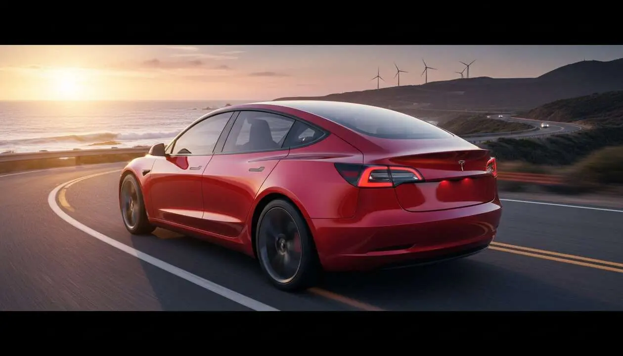  Tesla Model 3 en detalle mostrando su tecnolog&iacute;a avanzada y autonom&iacute;a real para conducci&oacute;n eficiente y segura &mdash; Imagen generada por IA 