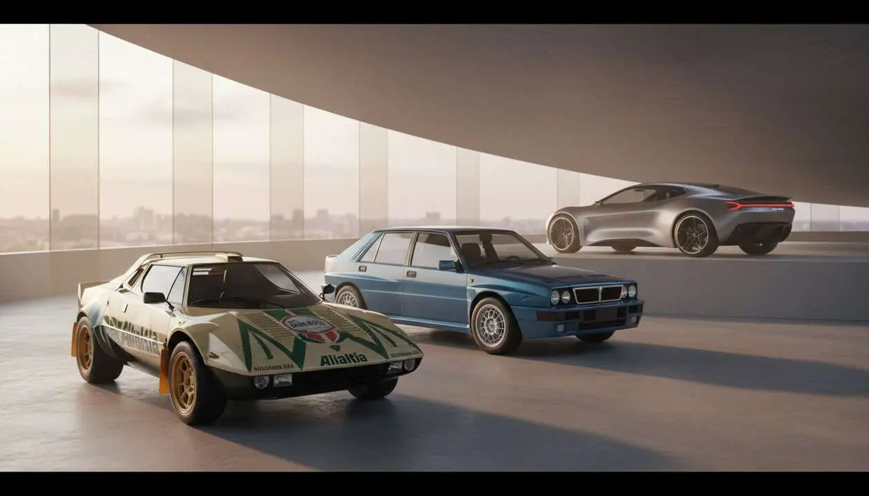  Lancia cl&aacute;sico y moderno en una imagen que representa la evoluci&oacute;n de la marca automotriz italiana con innovaciones sorprendentes &mdash; Imagen generada por IA 