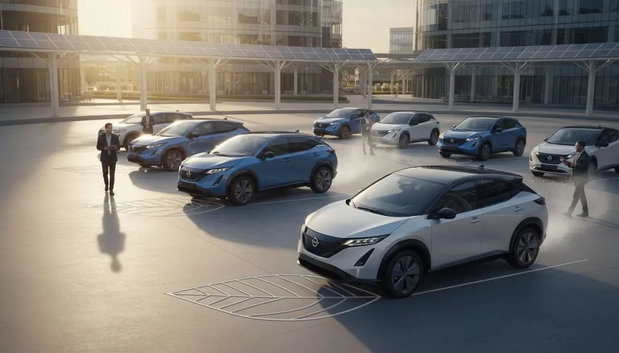  Nissan el&eacute;ctrico mostrando los innovadores modelos que est&aacute;n revolucionando el mercado automovil&iacute;stico actual &mdash; Imagen generada por IA 