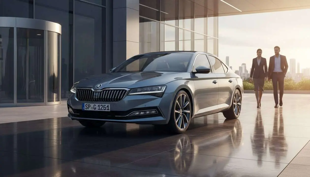  Skoda Superb 2026 en carretera mostrando su dise&ntilde;o moderno y tecnolog&iacute;a avanzada para conductores exigentes &mdash; Imagen generada por IA 