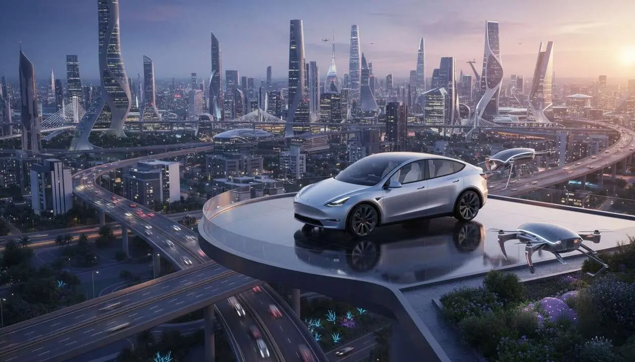  Tesla Model Y L Premium 2026 en carretera mostrando su dise&ntilde;o moderno y avanzada tecnolog&iacute;a el&eacute;ctrica SUV &mdash; Imagen generada por IA 