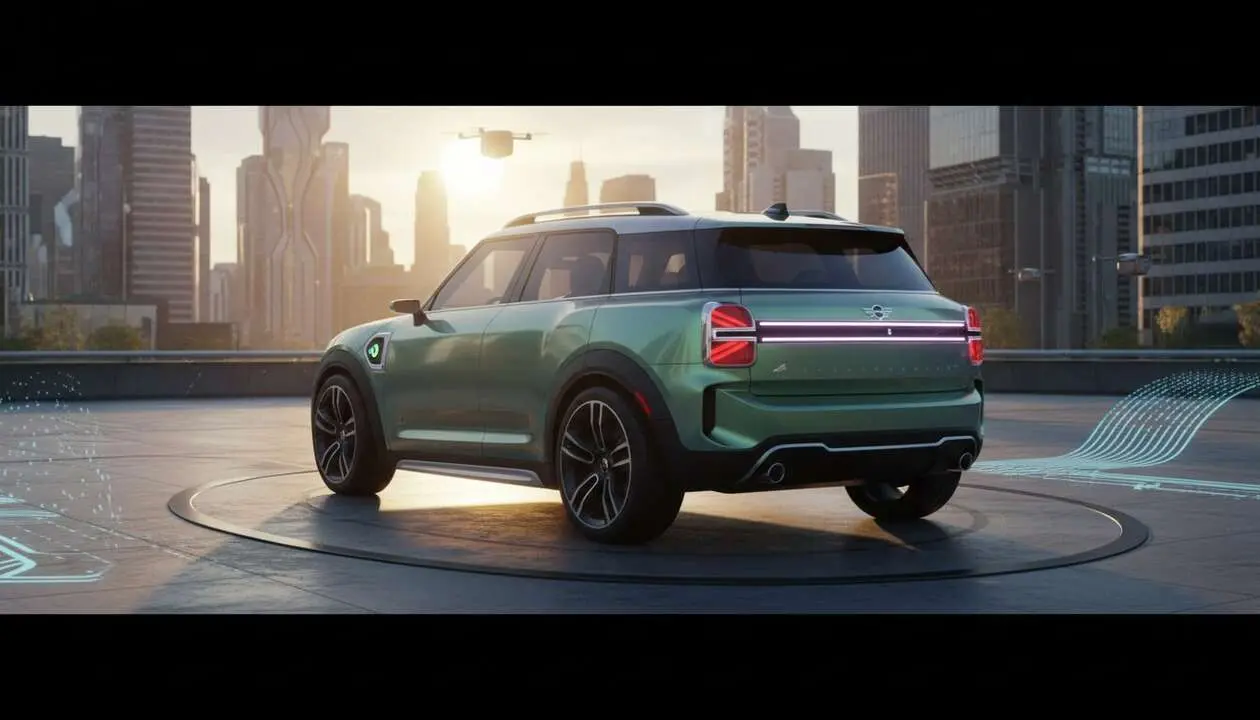  Mini Countryman 2026 el&eacute;ctrico en acci&oacute;n mostrando su dise&ntilde;o moderno y revolucionario en movilidad sostenible urbana &mdash; Imagen generada por IA 