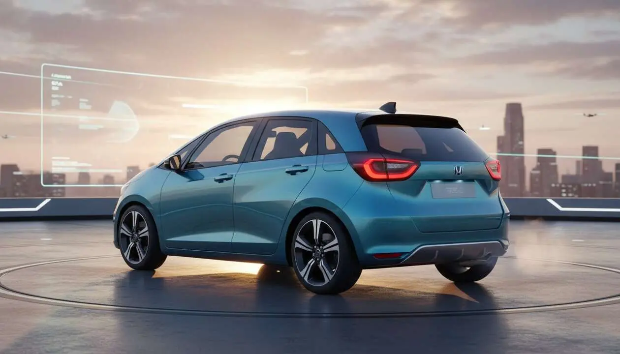  Honda Jazz 2026 en primer plano mostrando su dise&ntilde;o moderno y tecnolog&iacute;a innovadora para el futuro del autom&oacute;vil urbano &mdash; Imagen generada por IA 