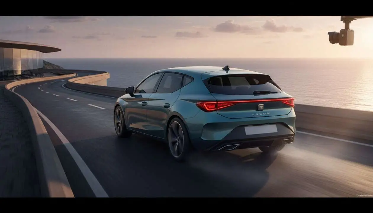  Seat Leon 2026 en carretera mostrando su dise&ntilde;o innovador y tecnolog&iacute;a avanzada para una conducci&oacute;n revolucionaria &mdash; Imagen generada por IA 