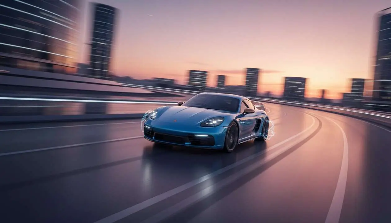  Porsche 718 el&eacute;ctrico 2026 en carretera mostrando dise&ntilde;o deportivo y tecnolog&iacute;a avanzada de autos el&eacute;ctricos futuros &mdash; Imagen generada por IA 