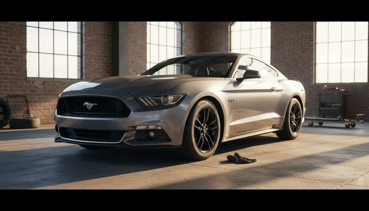  Ford Mustang Ecoboost 2015 de segunda mano estacionado en carretera mostrando su dise&ntilde;o deportivo y atractivo &mdash; Imagen generada por IA 
