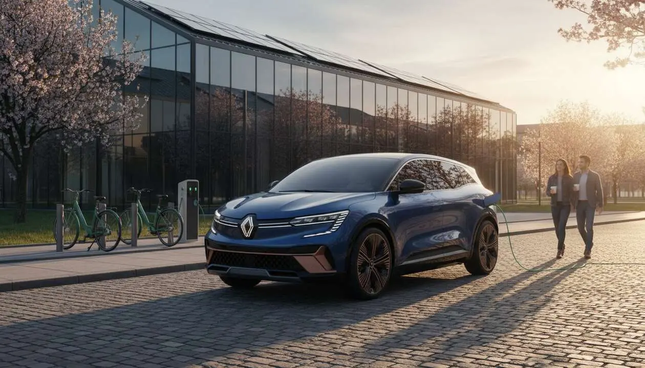  Renault Scenic el&eacute;ctrico en carretera mostrando su dise&ntilde;o moderno y tecnolog&iacute;a ecol&oacute;gica avanzada para un futuro sostenible &mdash; Imagen generada por IA 