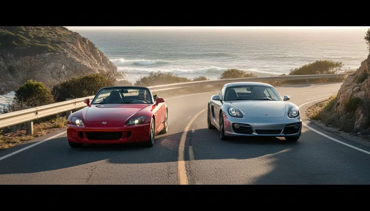  Comparativa deportiva Honda S2000 vs Porsche Cayman mostrando dise&ntilde;o y rendimiento en pista actual &mdash; Imagen generada por IA 