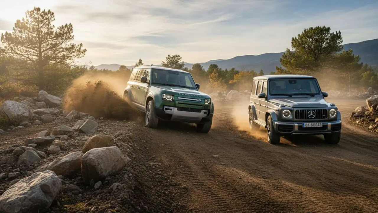  Land Rover Defender OCTA y Mercedes AMG G63 enfrentados en un &eacute;pico duelo todoterreno para descubrir qui&eacute;n es el mejor 4x4 &mdash; Imagen generada por IA 