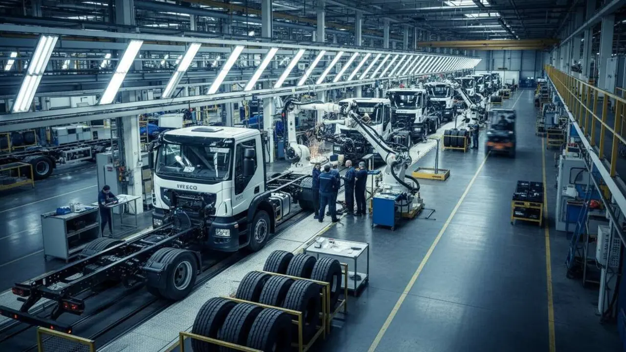  Proceso de fabricaci&oacute;n de camiones Iveco innovadores que est&aacute;n transformando el transporte en Madrid &mdash; Imagen generada por IA 