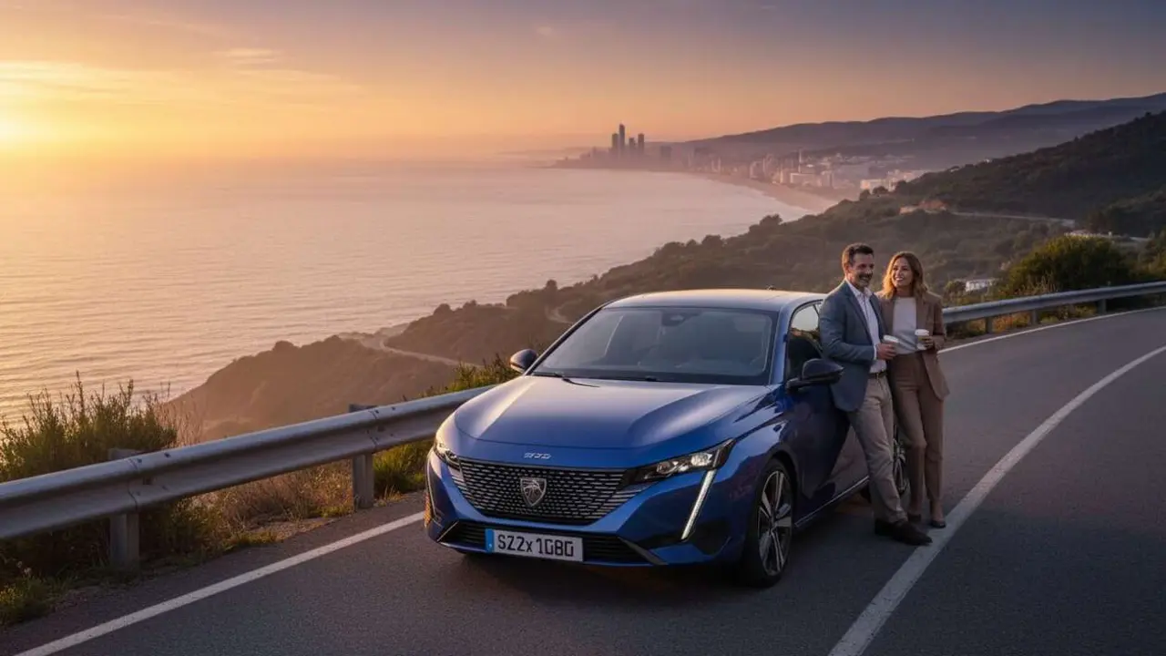  Nuevo Peugeot 308 2026 en carretera mostrando su dise&ntilde;o moderno y caracter&iacute;sticas innovadoras del compacto familiar &mdash; Imagen generada por IA 