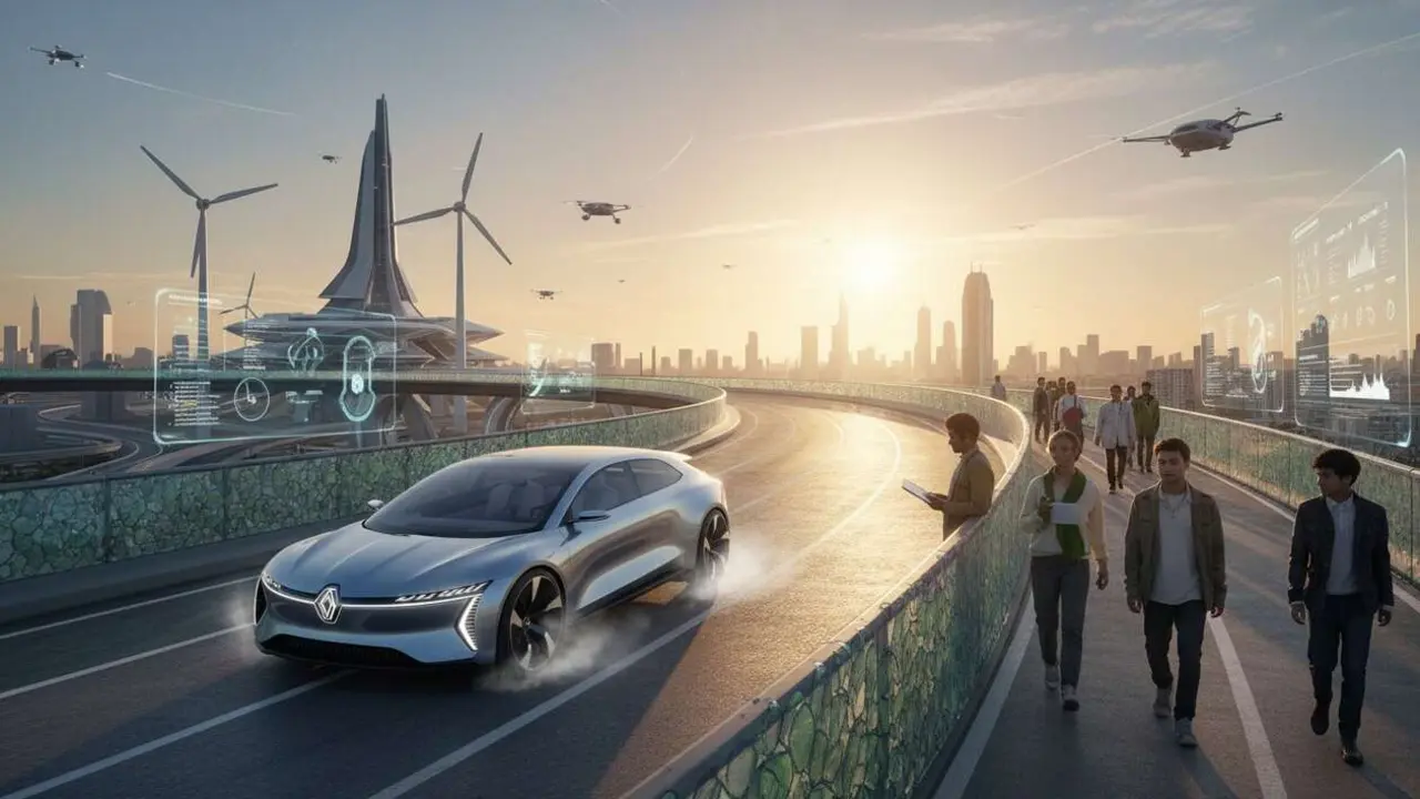  Renault y el Plan Auto 2030 impulsan la movilidad sostenible para un futuro m&aacute;s ecol&oacute;gico y eficiente &mdash; Imagen generada por IA 