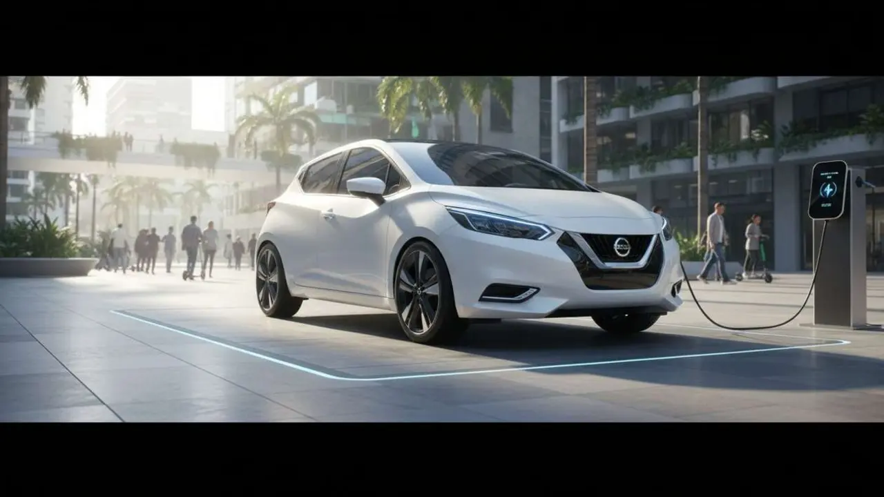  Nissan Micra 2026 el&eacute;ctrico urbano destacando dise&ntilde;o innovador y tecnolog&iacute;a avanzada para movilidad sostenible &mdash; Imagen generada por IA 
