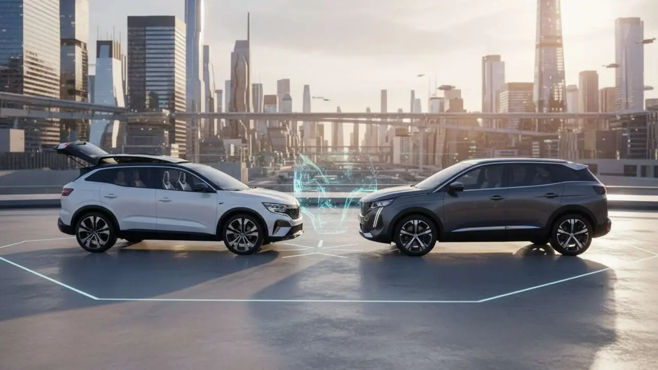  Comparativa Renault Austral y Peugeot 3008 destacando espacio interior y tecnolog&iacute;a avanzada en SUV compactos &mdash; Imagen generada por IA 