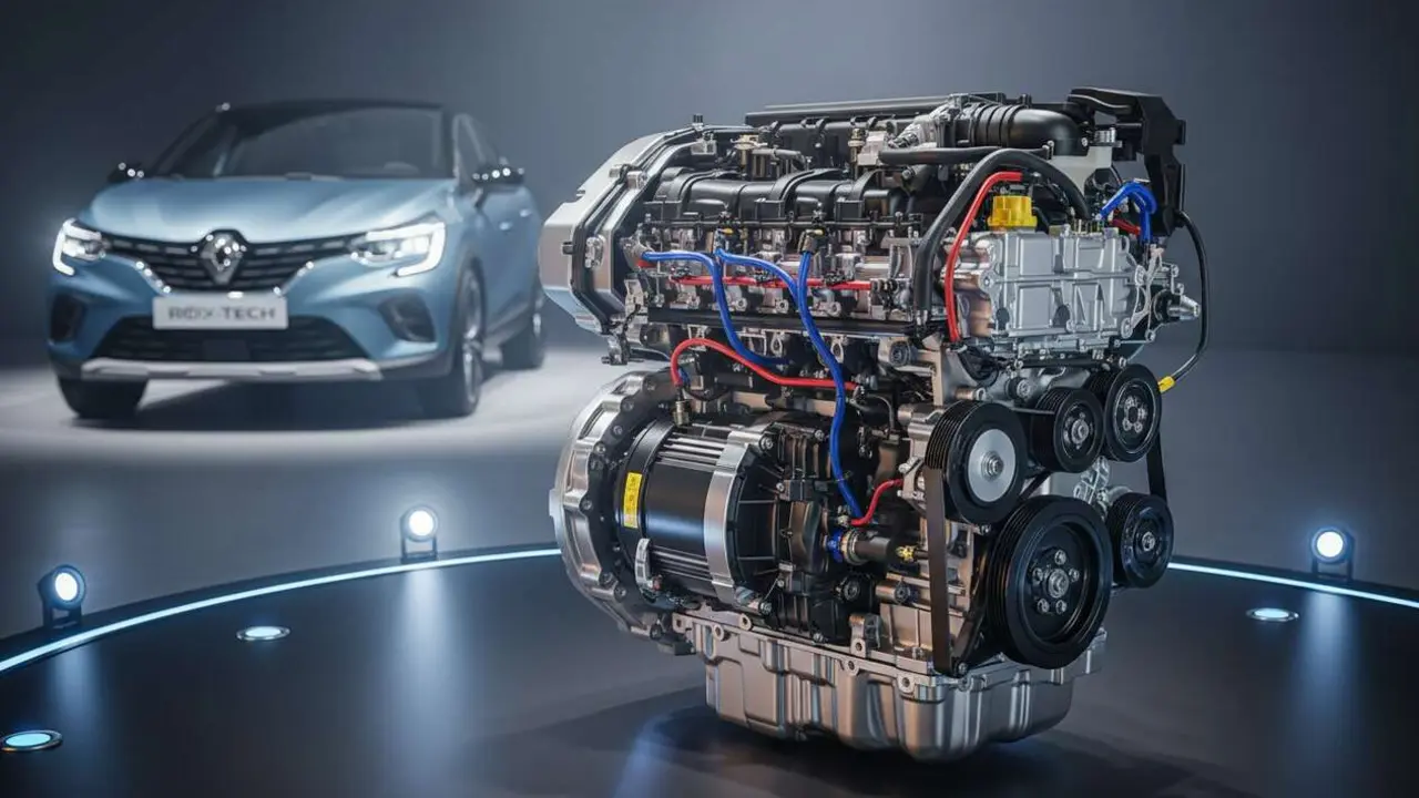  Renault E-Tech 160 CV motor h&iacute;brido eficiente y potente para coches modernos de &uacute;ltima generaci&oacute;n &mdash; Imagen generada por IA 