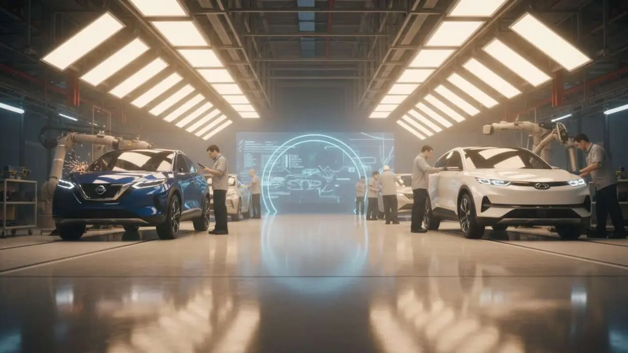  Planta revolucionaria de Nissan y Chery en Reino Unido con avances tecnol&oacute;gicos y producci&oacute;n innovadora &mdash; Imagen generada por IA 