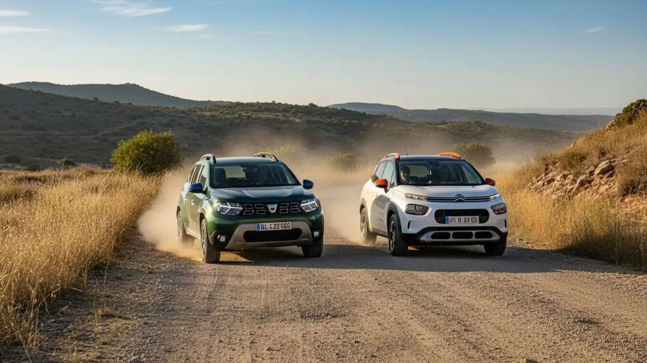  Comparativa entre Dacia Duster h&iacute;brido y Citro&euml;n C3 Aircross para decidir el mejor SUV en 2026 &mdash; Imagen generada por IA 