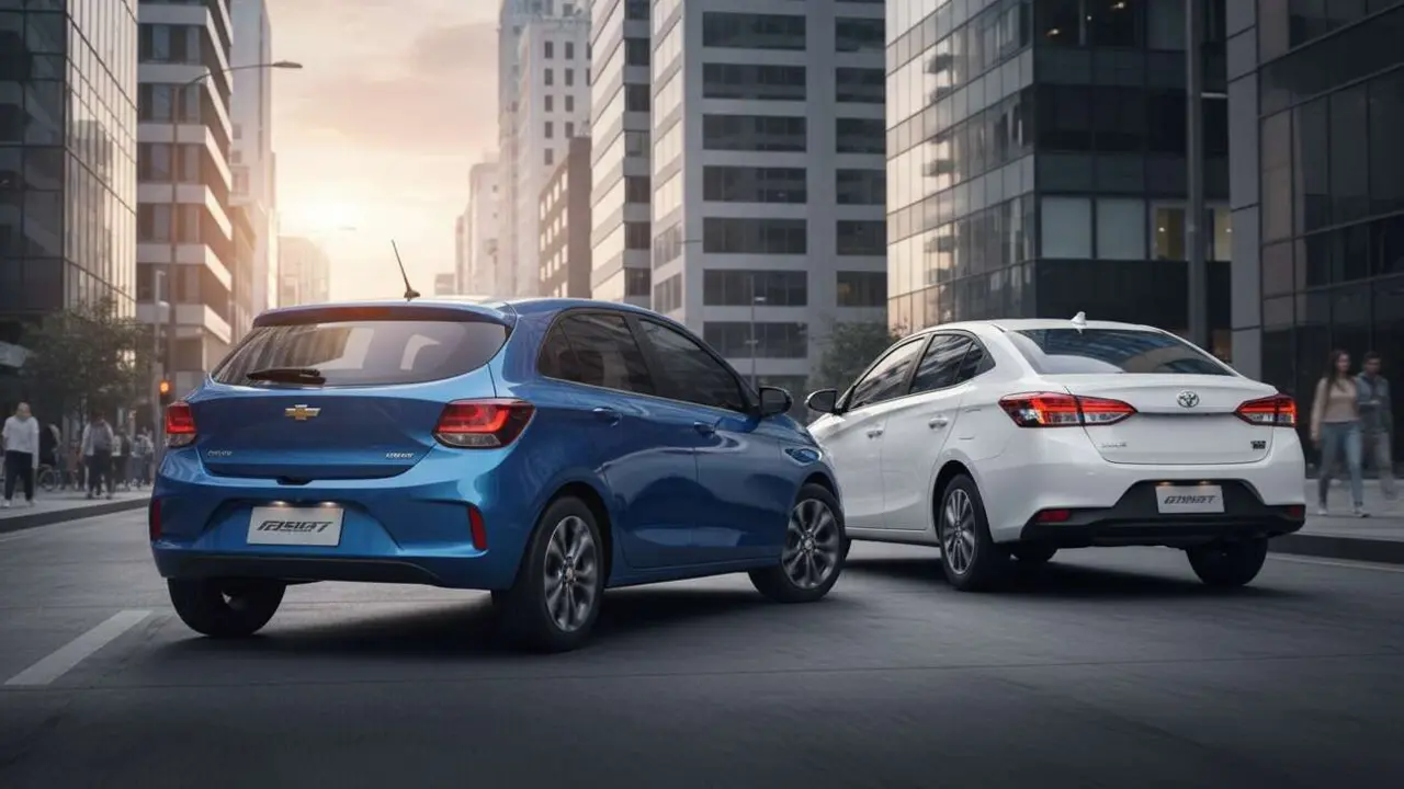  Nuevo Chevrolet Onix 2024 presentado con dise&ntilde;o moderno y tecnolog&iacute;a avanzada frente al Toyota Yaris &mdash; Imagen generada por IA 