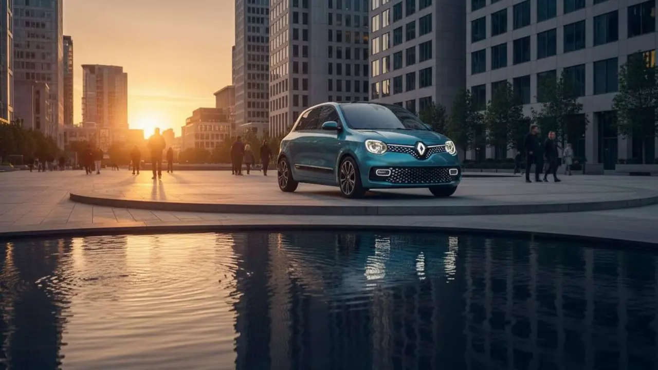  Renault Twingo Techno 2026 el&eacute;ctrico compacto en color moderno mostrando su dise&ntilde;o urbano innovador y atractivo &mdash; Imagen generada por IA 