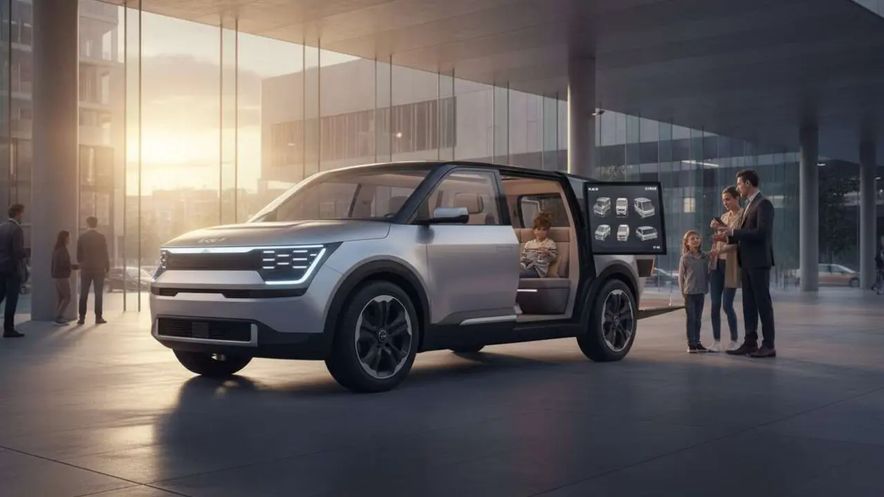  Kia PV5 el&eacute;ctrico modular para movilidad familiar y profesional con dise&ntilde;o innovador y eficiente &mdash; Imagen generada por IA 