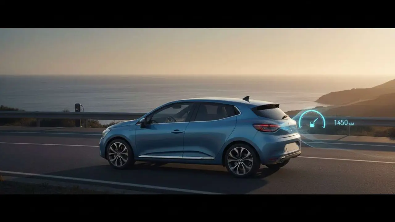  Renault Clio recorriendo 1.450 kil&oacute;metros reales sin repostar demuestra su eficiencia y autonom&iacute;a avanzada &mdash; Imagen generada por IA 