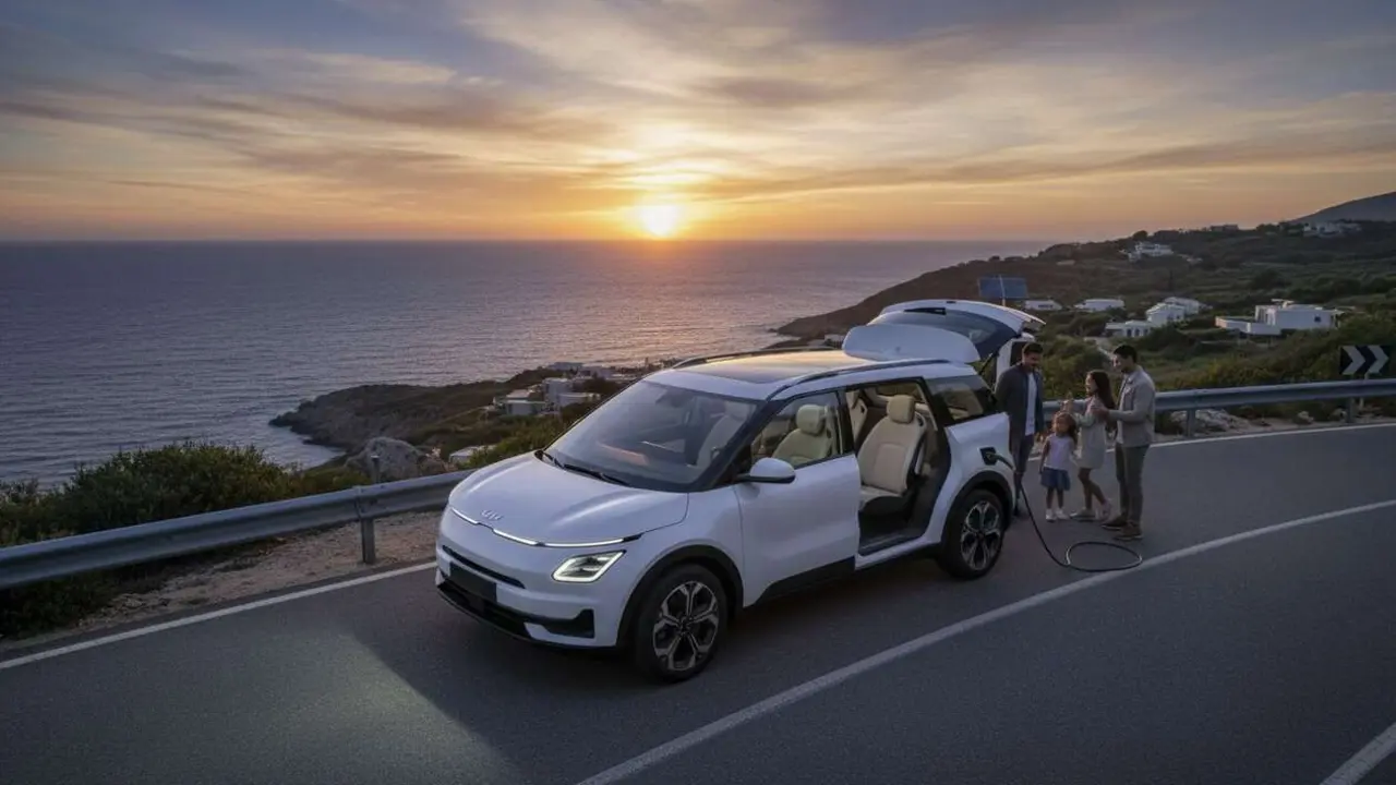  Kia PV5 monovolumen el&eacute;ctrico de 7 plazas con gran autonom&iacute;a ideal para familias y viajes largos &mdash; Imagen generada por IA 