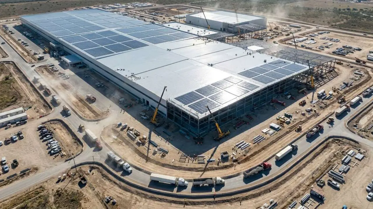  Vista panor&aacute;mica de la Gigaf&aacute;brica Tesla en Texas, un gigante industrial innovador en energ&iacute;a y automoci&oacute;n &mdash; Imagen generada por IA 