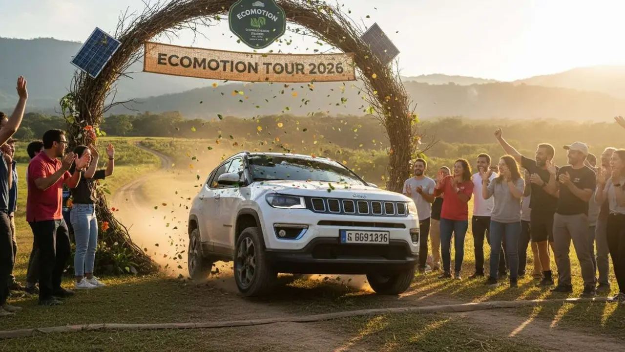  Jeep Compass e-Hybrid ganador del Ecomotion Tour 2026 destacando innovaci&oacute;n y eficiencia en SUVs h&iacute;bridos &mdash; Imagen generada por IA 
