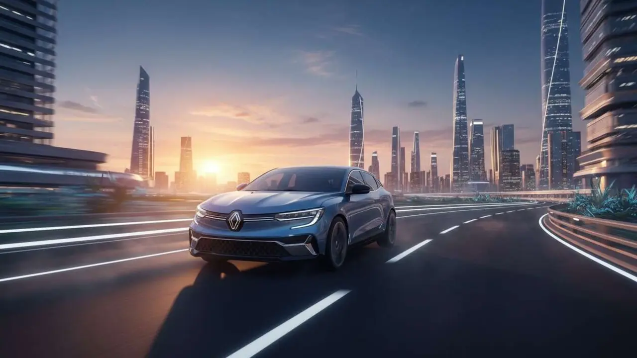  Renault Megane E-TECH 2027 el&eacute;ctrico mostrando dise&ntilde;o innovador y tecnolog&iacute;a avanzada para una conducci&oacute;n sostenible &mdash; Imagen generada por IA 